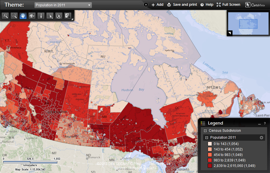 Distribution Canada Population Map 2553